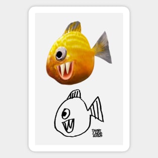 Ferocious Fanged Goldfish / Black Outline Magnet